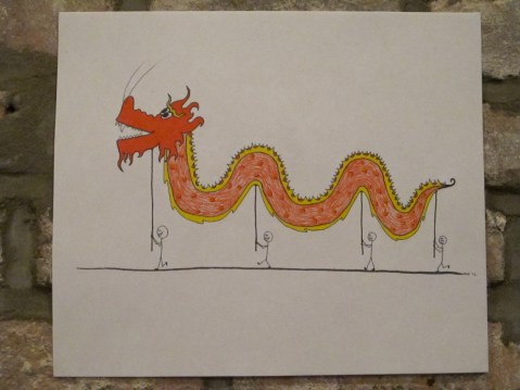 red luck dragon in a parade