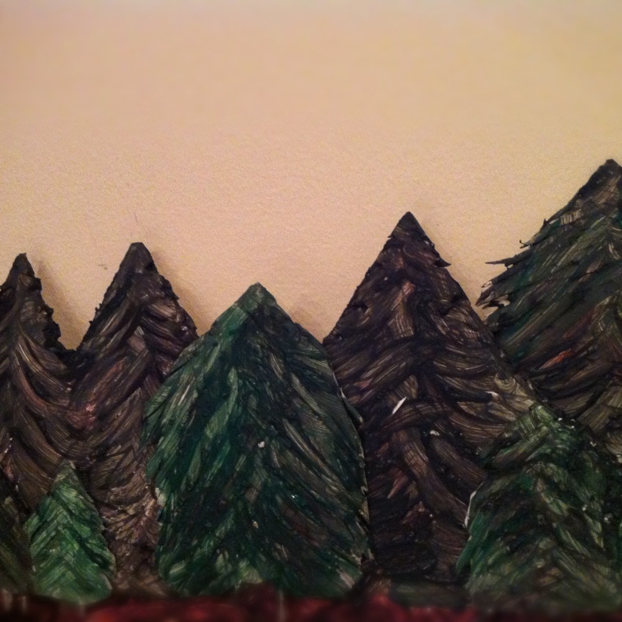 Foamboard carved evergreen trees