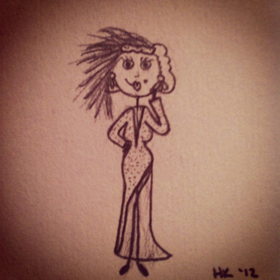 Pencil stickfigure-esque drawing of Marilyn Monroe in Gentlemen Prefer Blondes opening