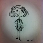 Pencil stickfigure-esque drawing of Marilyn Monroe as a zombie